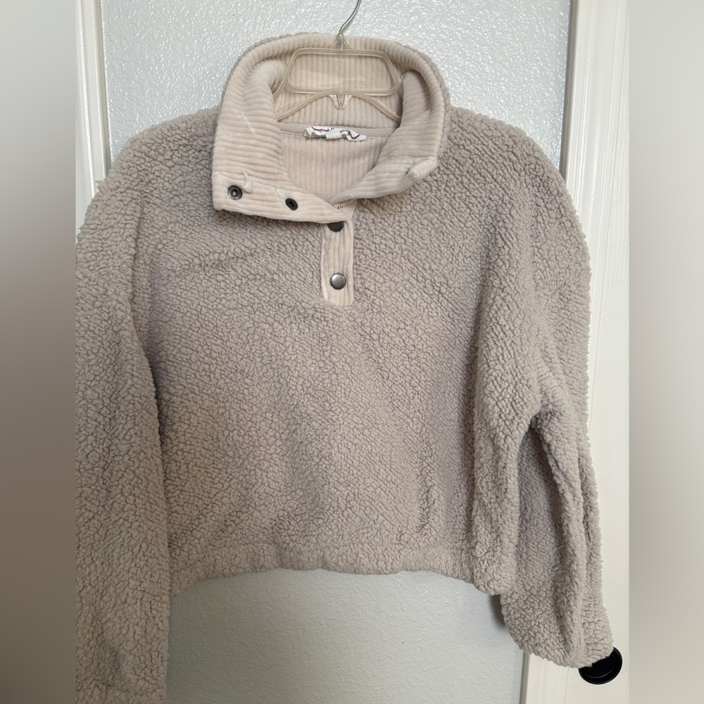 Hippie Rose Cream Ribbed Sherpa Jacket